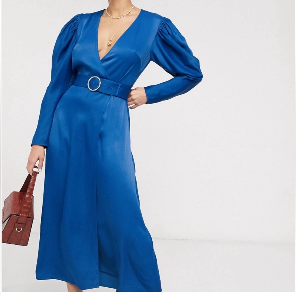 & OTHER STORIES Blue Belted V-Neck Midi Dress